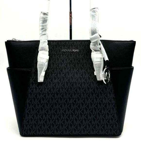 Michael Kors Large Charlotte TZ Tote Bag Black Signature - Picture 2 of 10